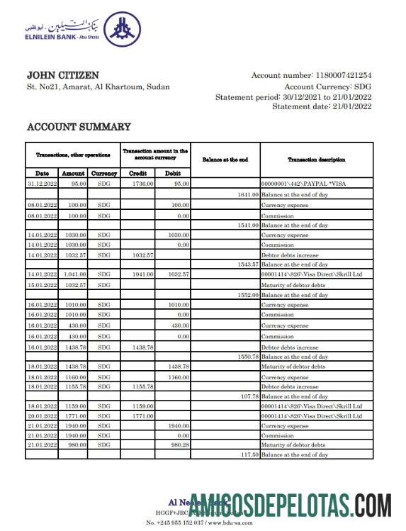 Sudan Al Neelen Bank Statement Xls examplo